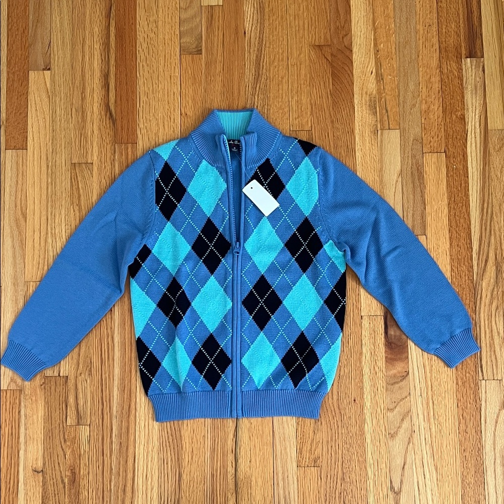 Brooks Brothers Blue Argyle Zip-Up Sweater 100% Cotton - Picture 2 of 3